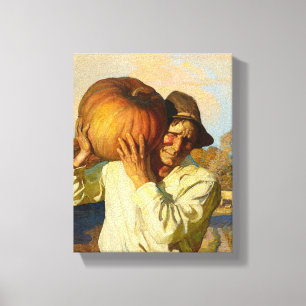 Bauer mit Pumpkin von Newell Convers Wyeth Leinwanddruck