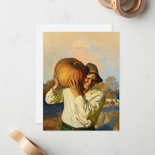 Bauer mit Pumpkin von Newell Convers Wyeth Mitteilungskarte (Vorderseite/Rückseite Beispiel)