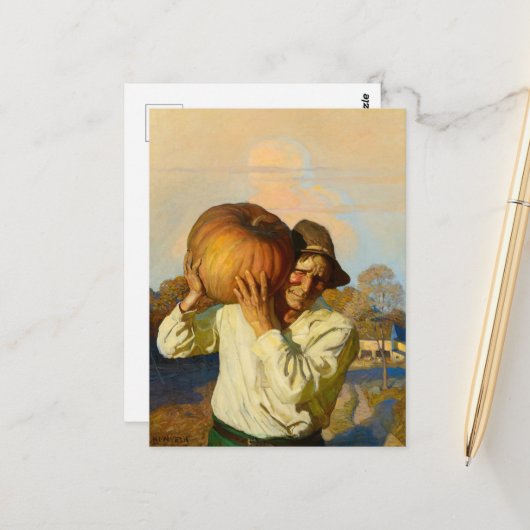 Bauer mit Pumpkin von Newell Convers Wyeth Postkarte (Vorderseite/Rückseite Beispiel)