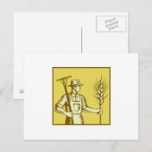 Bauer mit Rake und Weizenholz Postkarte (Vorne/Hinten)