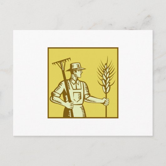 Bauer mit Rake und Weizenholz Postkarte (Vorderseite)