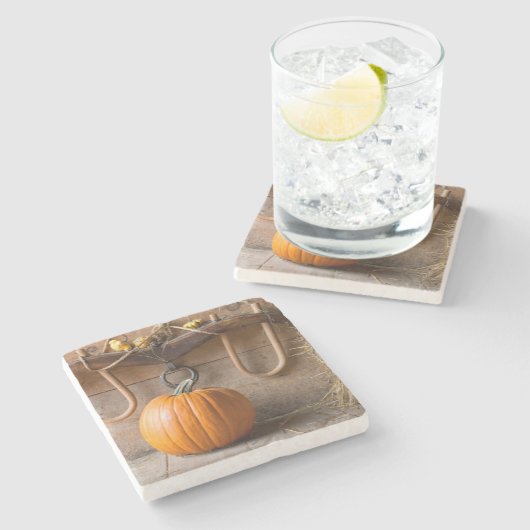 Bauer-Museum Kürbis in Scheune mit Heuballen Steinuntersetzer (Seitenansicht)