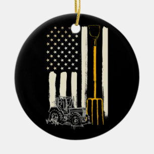 Bauer Patriot American Flag Tractor Rancher Keramik Ornament