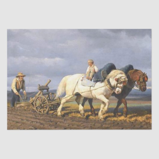 Bauer Pferd Plough Junge Französisch Land Vintages Seidenpapier (Vorderseite)