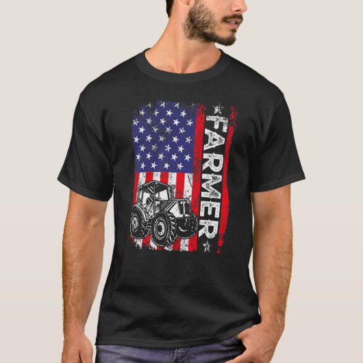 Bauer Rancher Tractor American USA Flag Farm T-Shirt (Vorderseite)