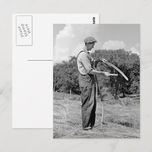Bauer Sharpening a Scythe, 1930er Postkarte (Vorne/Hinten)