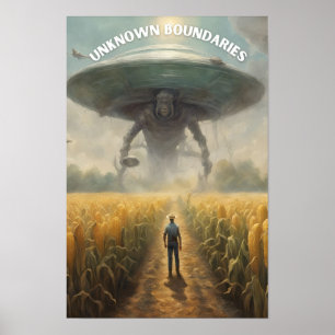 Bauer trifft Alien und UFO in Cornfield Poster