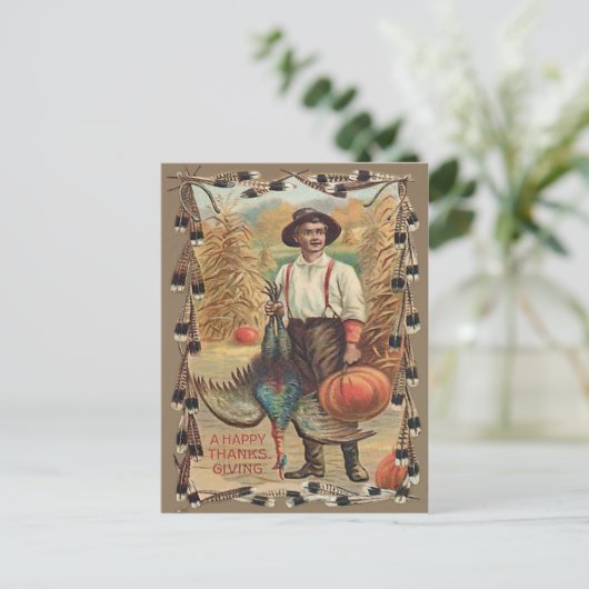 Bauer Türkei Pumpkin Corn Shock Feathers Postkarte (Stehend Vorderseite)