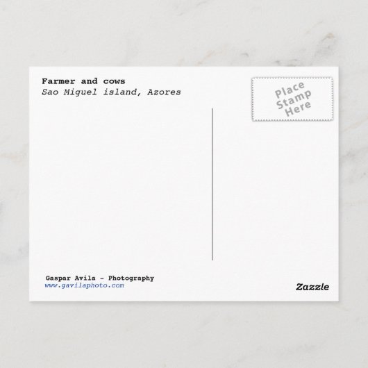 Bauer und Kühe Postkarte (Rückseite)