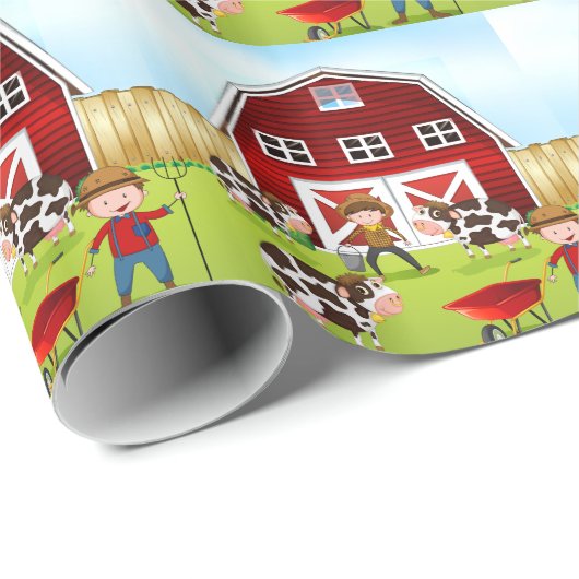 Bauer und Scheune Geschenkpapier (Rolleneckpunkt)