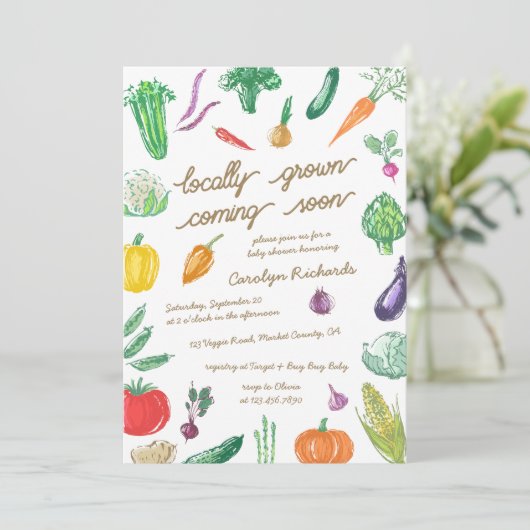 Bauer vermarkten eine bunte Gemüsedusche Einladung (Stehend Vorderseite)