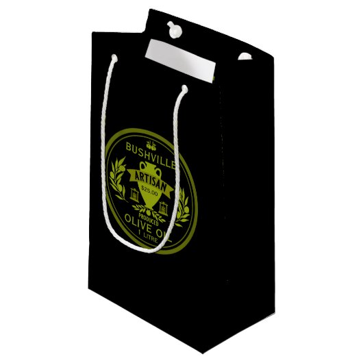 Bauer vermarkten Olivenöl Kleine Geschenktüte (Vorderseite Schrägansicht)