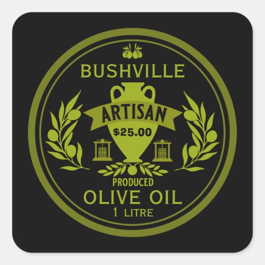 Bauer vermarkten Olivenöl Quadratischer Aufkleber (Vorderseite)