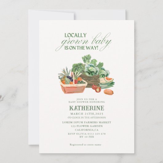 Bauer vermarkten vor Ort angebaute grüne Babydusch Einladung (Vorderseite)