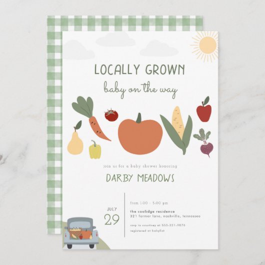 Bauer vermarkten vor Ort angebaute Kinderdusche Einladung (Vorne/Hinten)