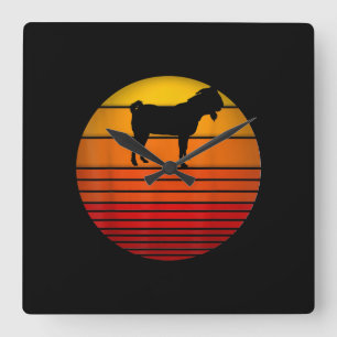 Bauer Vintag Retro Sunset Funny Farm Animal Going Quadratische Wanduhr