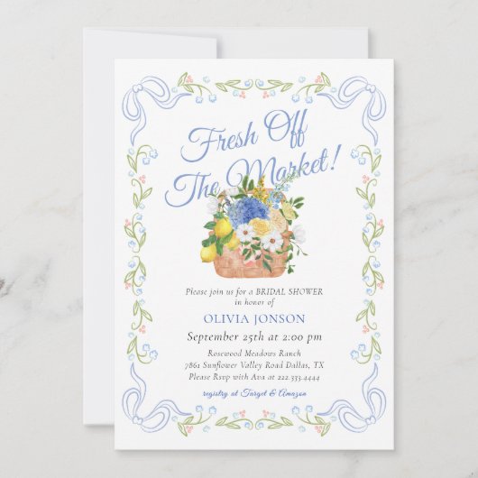 Bauer von Blumenkohl-Brautparty frisch vom Markt Einladung (Vorderseite)