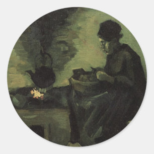 Bäuerin am Kamin von Vincent van Gogh Runder Aufkleber