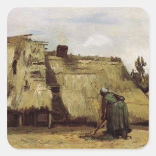 Bäuerin beim Graben Cottage von Vincent van Gogh Quadratischer Aufkleber