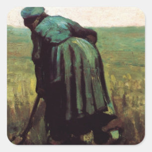 Bäuerin beim Graben von Vincent van Gogh Quadratischer Aufkleber