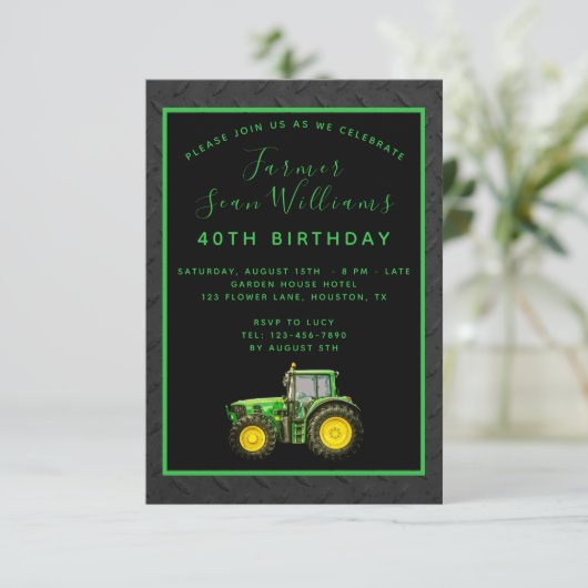 Bauern 40. Geburtstag Party Einladung (Stehend Vorderseite)