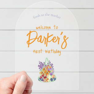 Bauern auf dem Markt Erstgeburt Acryleinladungen