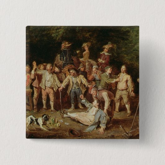 Bauern, die außerhalb einer Taverne (Öl, sich Button (Vorderseite)