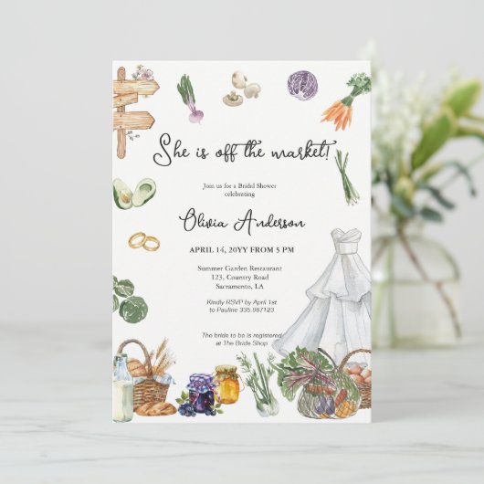 Bauern Einladung zur Brautdusche vom Markt (Stehend Vorderseite)