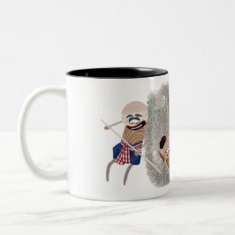 Bauern fütterte die Reisbüffel mit Büffel. Zweifarbige Tasse