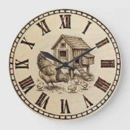 Bauern-Hühner-Wanduhr  Große Wanduhr