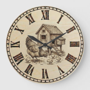 Bauern-Hühner-Wanduhr  Große Wanduhr