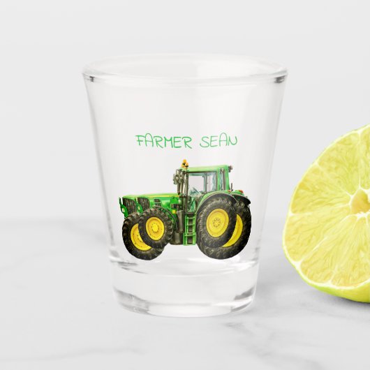 Bauern John Deere Tractor Schnapsglas (Vorderseite)