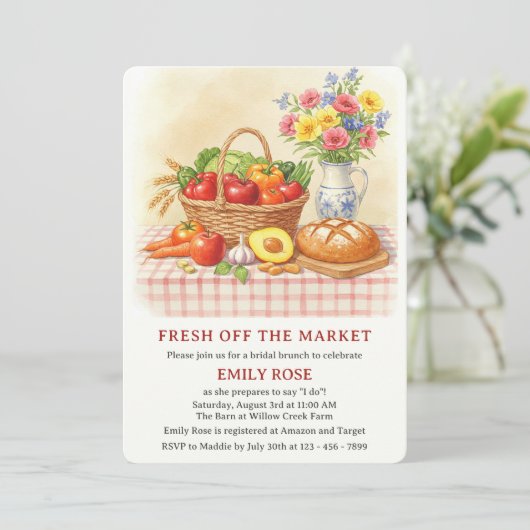 Bauern Markt frisch vor dem Brautparty des Marktes Einladung (Stehend Vorderseite)