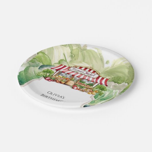 Bauern mit bunten Karotten Pappteller (Schrägansicht)