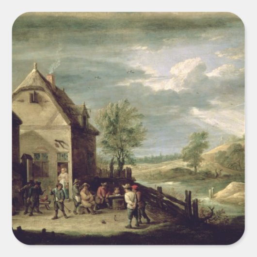 Bauern spielen Boules Quadratischer Aufkleber (Vorderseite)