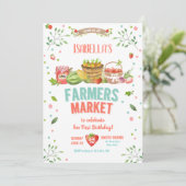 Bauern vermarkten gewachsenes Veggies-Frucht-rotes Einladung (Stehend Vorderseite)