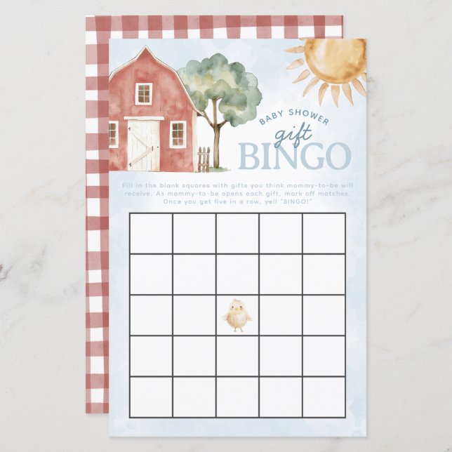 BauernBaby-Dusche Bingo-Spiel (Vorne/Hinten)