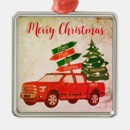 Bauernbaum Red Truck Familie Name Jahrgang Weihnac Ornament Aus Metall