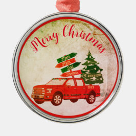 Bauernbaum Red Truck Familie Name Jahrgang Weihnac Ornament Aus Metall