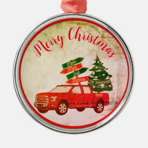 Bauernbaum Red Truck Familie Name Jahrgang Weihnac Ornament Aus Metall