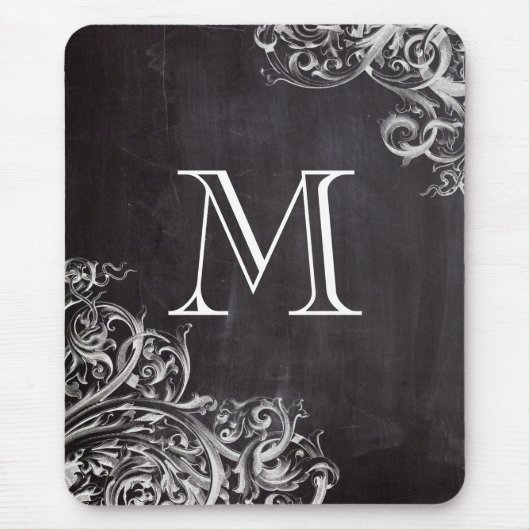 Bauernchic blühe Wirbel Kalkboard Monogramm Mousepad (Vorne)