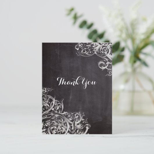 Bauernchic blühe Wirbel Kalkboard Monogramm Postkarte (Stehend Vorderseite)