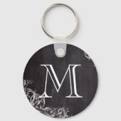 Bauernchic blühe Wirbel Kalkboard Monogramm Schlüsselanhänger (Vorderseite)