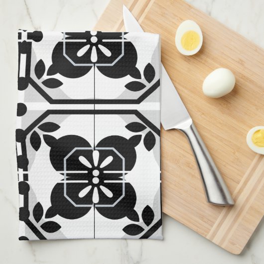 Bauerndesign aus schwarzem und weißem portugiesisc geschirrtuch (Viertel Falte)