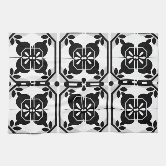 Bauerndesign aus schwarzem und weißem portugiesisc geschirrtuch (Horizontal)