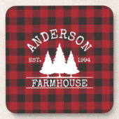 Bauernfamilie Name Red Buffalo Kariert Getränkeuntersetzer (Vorderseite)