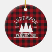 Bauernfamilie Name Red Buffalo Kariert Keramik Ornament (Hinten)