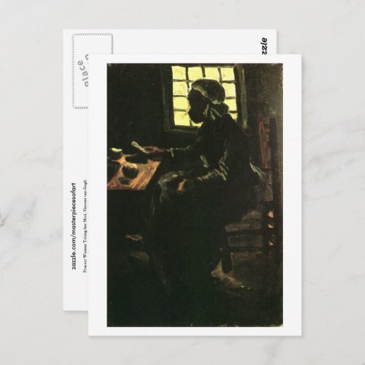 Bauernfrau, die Mahlzeit einnimmt, Vincent van Gog Postkarte (Vorne/Hinten)