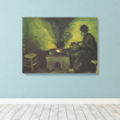 Bauernfrau sitzt am Kaminfeuer von Van Go Leinwanddruck (Insitu (Holzboden))