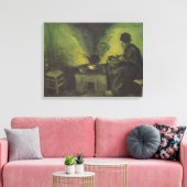 Bauernfrau sitzt am Kaminfeuer von Van Go Leinwanddruck (Insitu (Wohnzimmer))